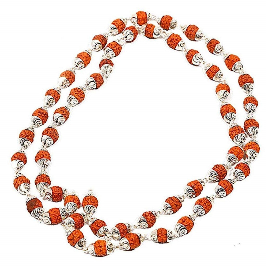 Real silver cap indonesian 5 mukhi rudraksha mala