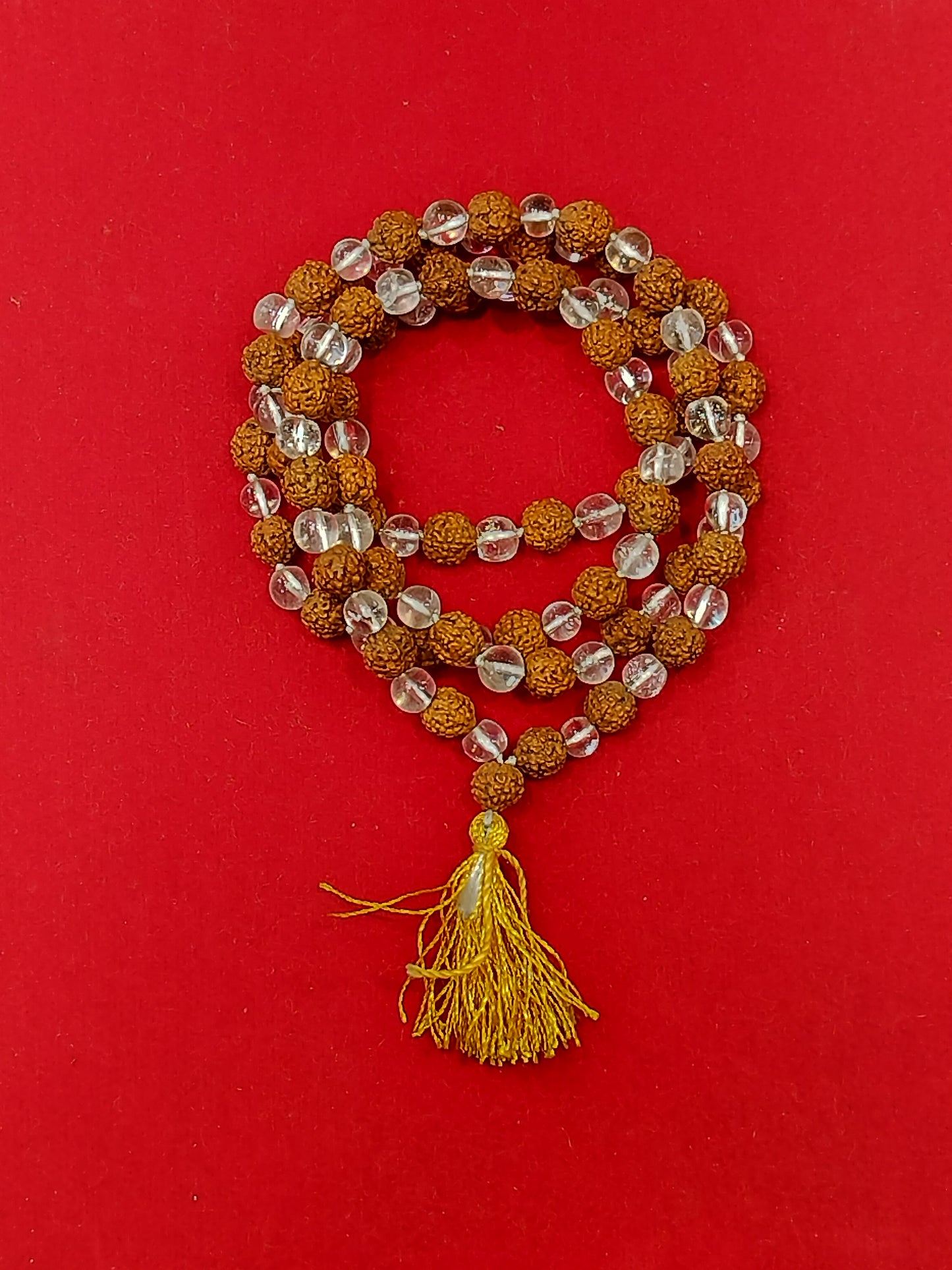Natural Rudraksha Sphatik (Quartz) Mala