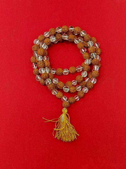 Natural Rudraksha Sphatik (Quartz) Mala