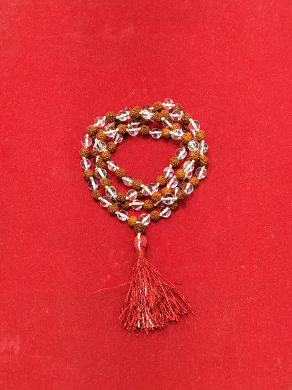 Natural Rudraksha Sphatik (Quartz) Mala