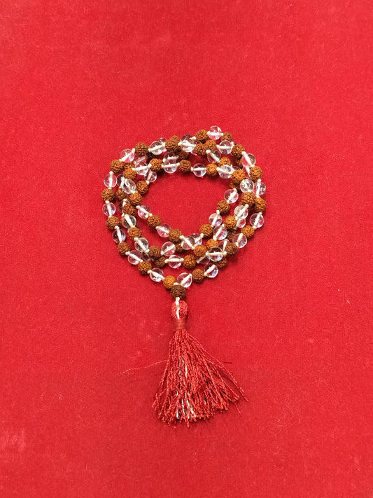 Natural Rudraksha Sphatik (Quartz) Mala